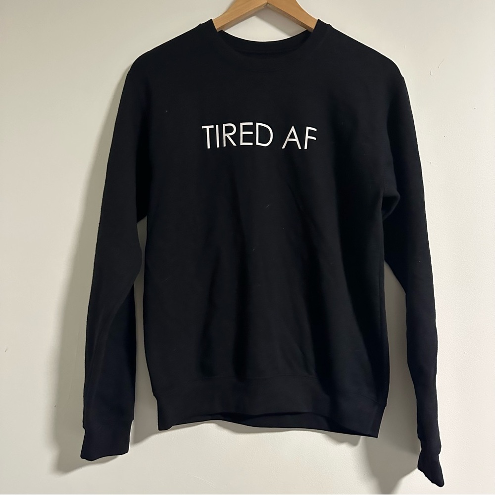 Blonde Ambition Black Crewneck Sweater Tired AF Women’s XS Oversized Fit